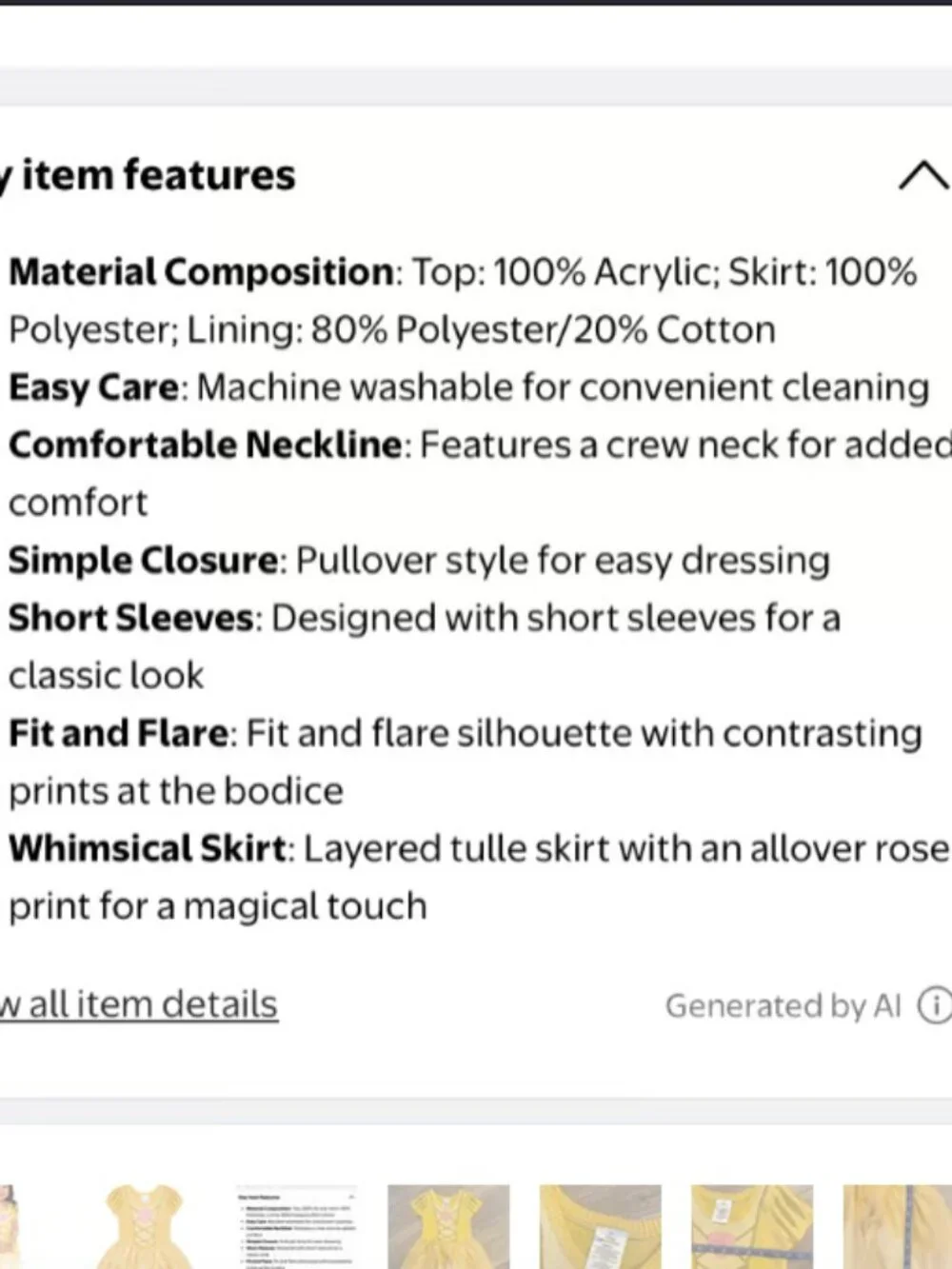 Disney Princess Toddler Belle Cosplay Dress